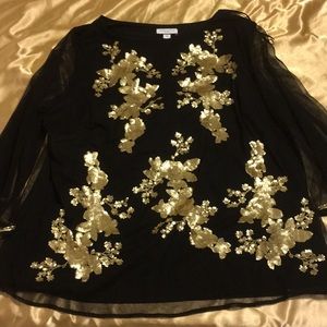 Black shirt with gold and mesh sleeves